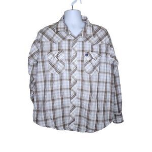 Wrangler Plaid Western Long Sleeve Pearl Snaps Shirt Mens Size XXL White